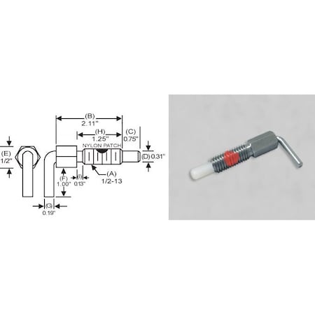 S & W Manufacturing L-Handle, Nyl Non Lck w/P, 1/2-13", 1-1/4" NLNW-5